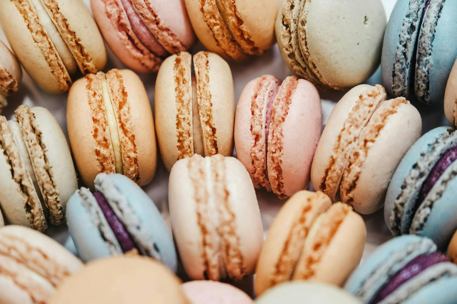 multicolored macarons arranged in concentric circles